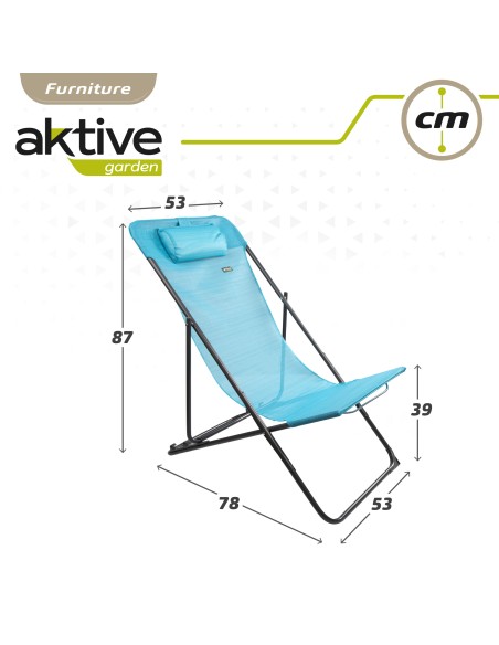 Chaise hamac de jardin pliant multi-positions bleu avec coussin
