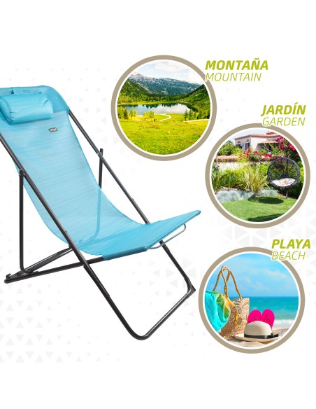 Chaise hamac de jardin pliant multi-positions bleu avec coussin