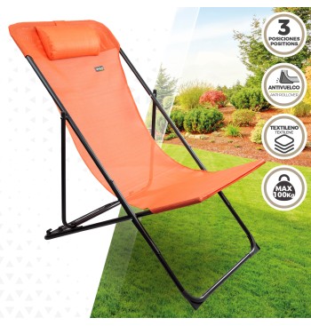 Hamac de jardin pliable multipositions orange avec coussin 2