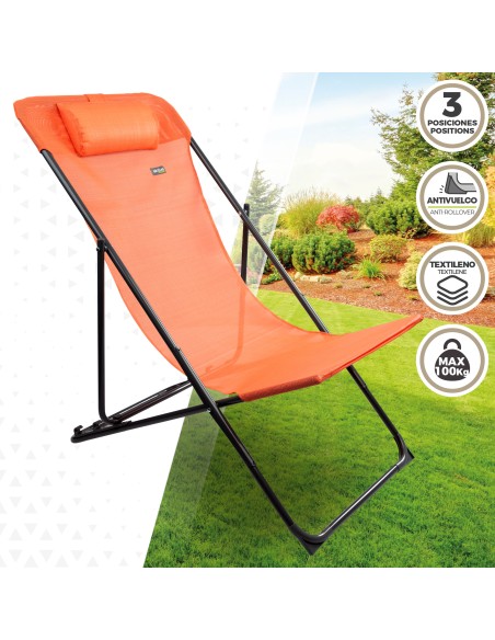 Hamac de jardin pliable multipositions orange avec coussin