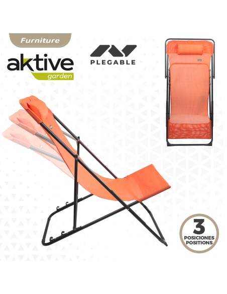 Hamac de jardin pliable multipositions orange avec coussin