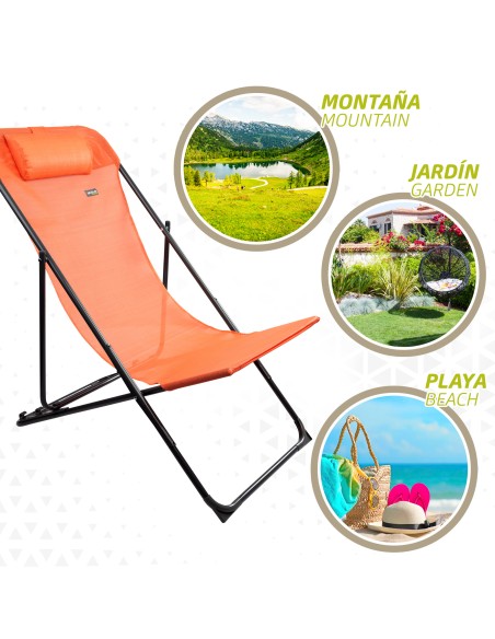 Hamac de jardin pliable multipositions orange avec coussin