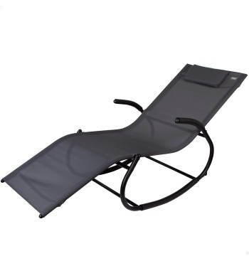 Chaise longue à bascule de jardin anthracite avec coussin