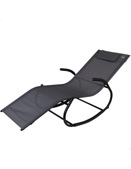 Chaise longue à bascule de jardin anthracite avec coussin