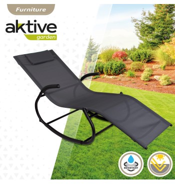 Chaise longue à bascule de jardin anthracite avec coussin 2