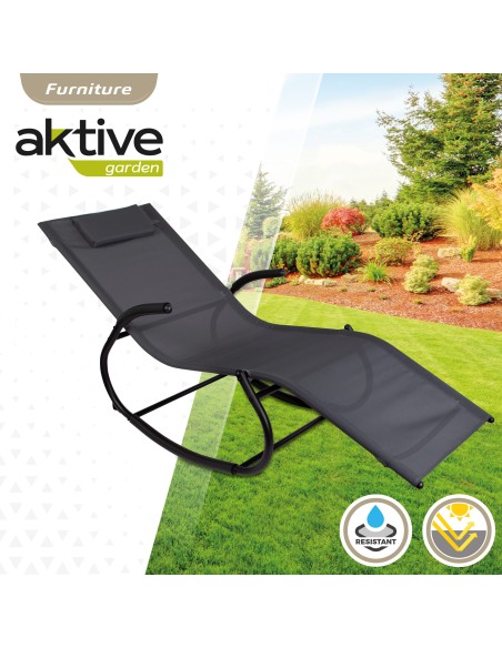 Chaise longue à bascule de jardin anthracite avec coussin