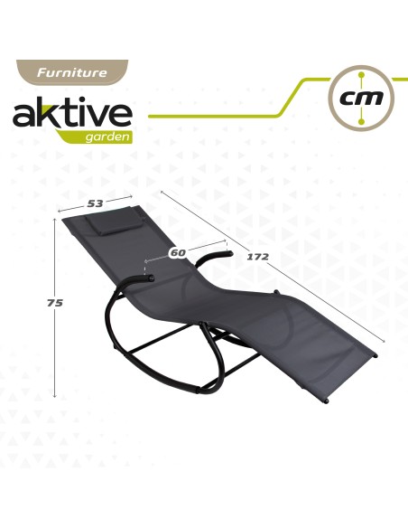 Chaise longue à bascule de jardin anthracite avec coussin