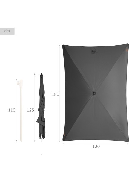 Parasol rectangulaire 180x120 cm pour usage extérieur, gris
