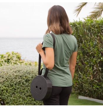 Taburete plegable negro 25x25x44 cm con asa y cinta 2