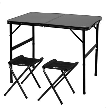Mesa camping plegable 90x60x40/70 cm con 2 taburetes negro