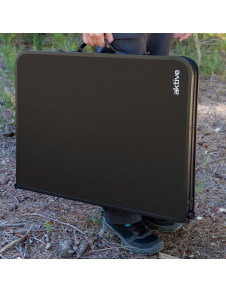Mesa camping plegable 90x60x40/70 cm con 2 taburetes negro
