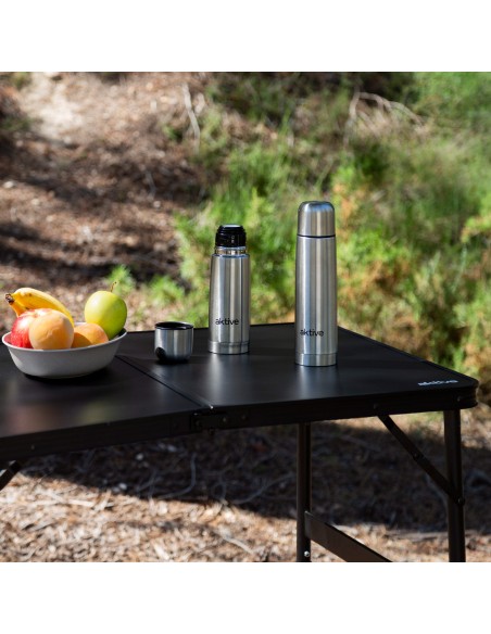 Mesa camping plegable 90x60x40/70 cm con 2 taburetes negro