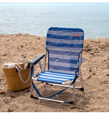 Chaise de plage basse fixe 45x40x70 cm rayures nautiques 2