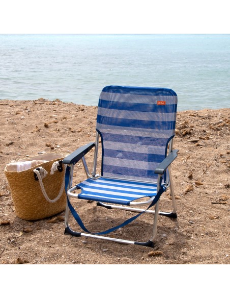 Chaise de plage basse fixe 45x40x70 cm rayures nautiques
