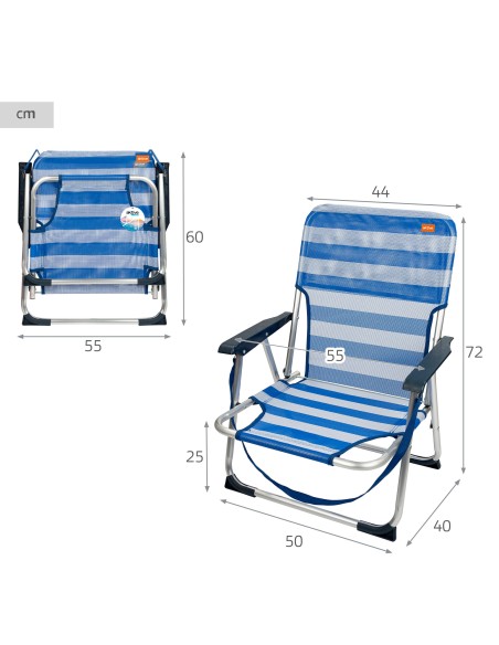 Chaise de plage basse fixe 45x40x70 cm rayures nautiques