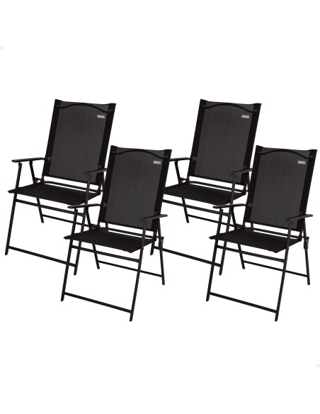 Lot de 4 chaises de jardin pliantes fines 47x64x95 cm noires, avec accoudoirs