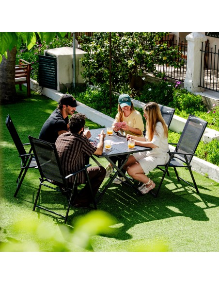 Lot de 4 chaises de jardin pliantes fines 47x64x95 cm noires, avec accoudoirs