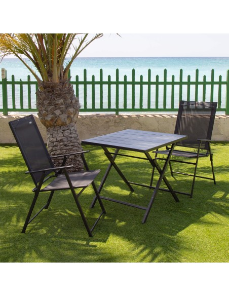 Lot de 4 chaises de jardin pliantes fines 47x64x95 cm noires, avec accoudoirs