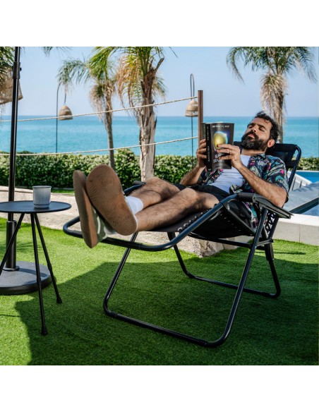 Chaise de jardin pliante à gravité zéro 52x68x104 cm noir 2 positions