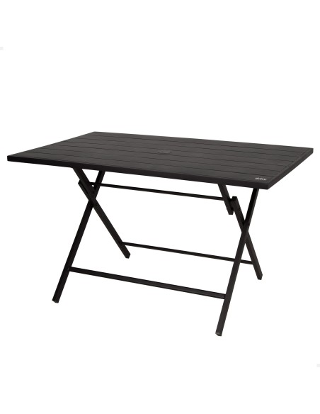 Table de jardin pliante avec trou pour parasol 120x75x70 cm noir