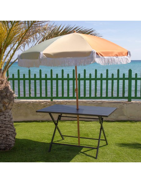 Table de jardin pliante avec trou pour parasol 120x75x70 cm noir