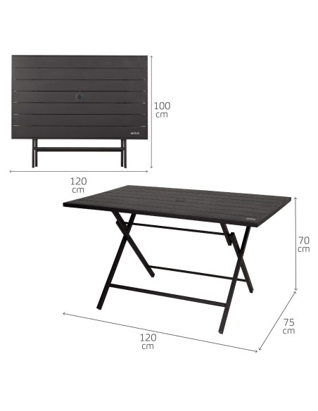 Table de jardin pliante avec trou pour parasol 120x75x70 cm noir