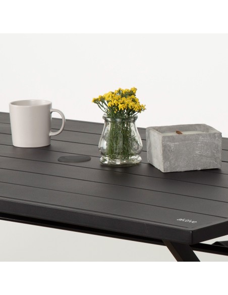 Table de jardin pliante avec trou pour parasol 120x75x70 cm noir