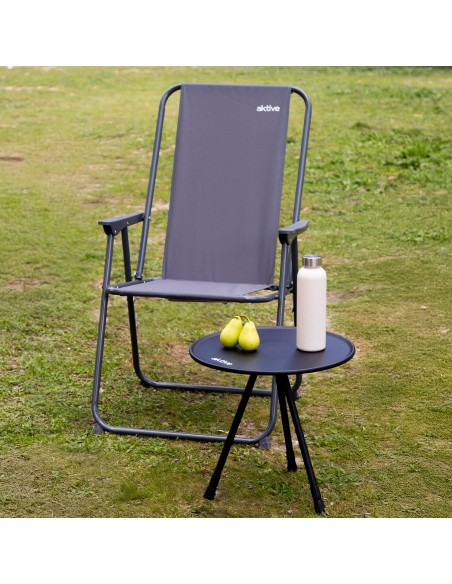 Table de camping pliante ronde en aluminium noir avec pieds antidérapants