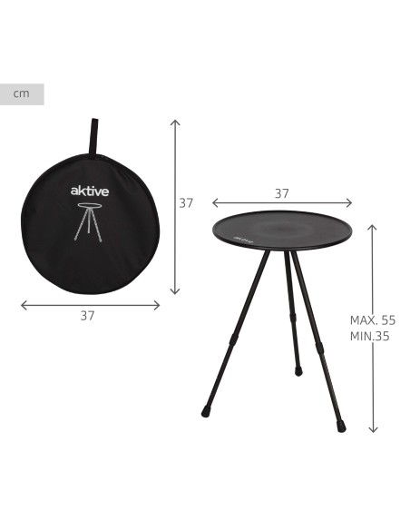 Table de camping pliante ronde en aluminium noir avec pieds antidérapants