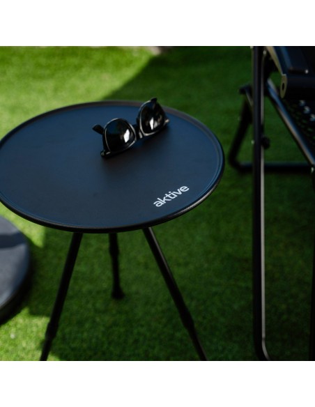 Table de camping pliante ronde en aluminium noir avec pieds antidérapants