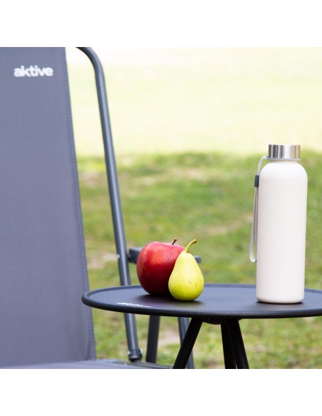 Table de camping pliante ronde en aluminium noir avec pieds antidérapants