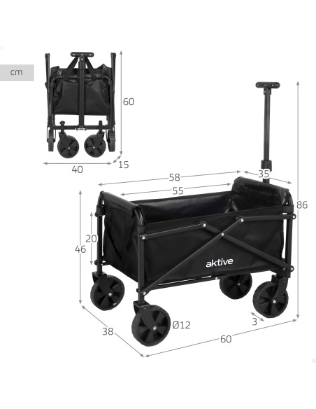 Chariot de plage noir à roues
