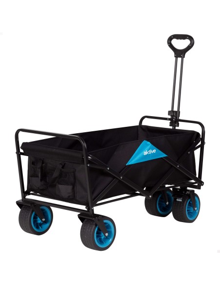 Chariot de plage pliable noir à 4 roues