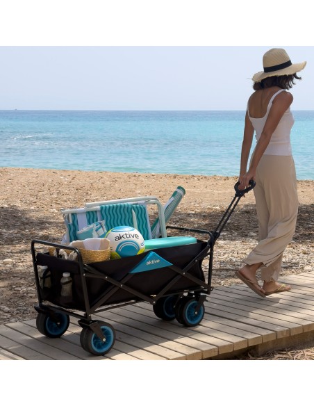 Chariot de plage pliable noir à 4 roues