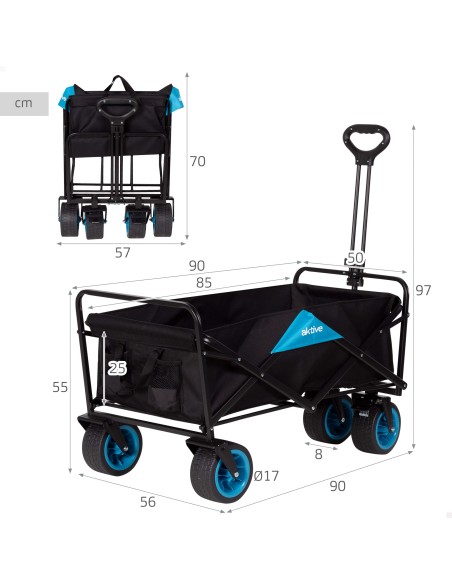 Chariot de plage pliable noir à 4 roues