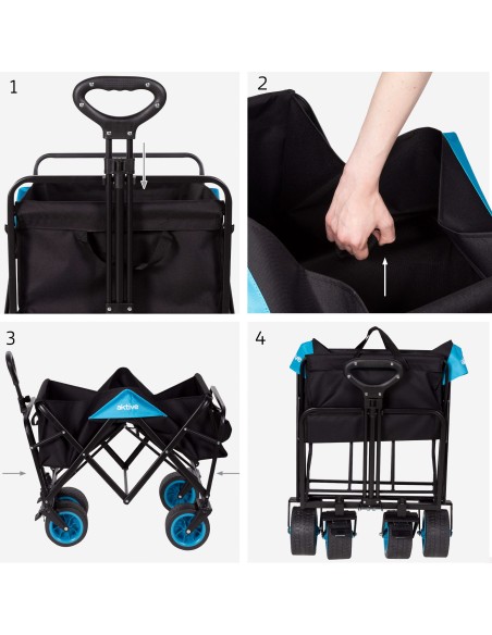 Chariot de plage pliable noir à 4 roues