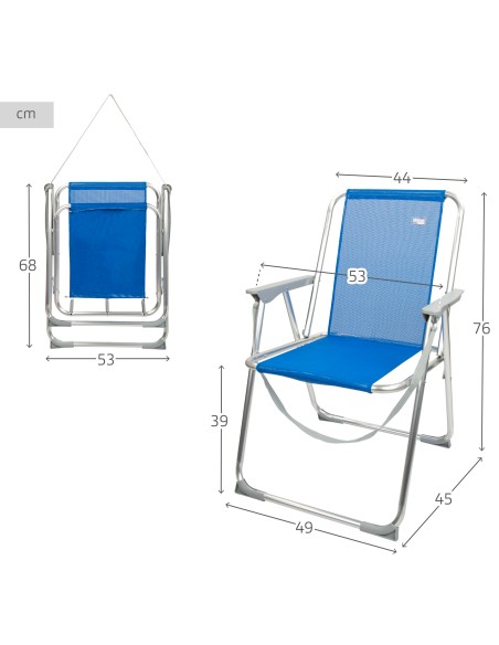 Chaise de plage haute fixe 45x45x75 cm bleu