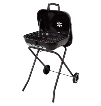 Barbecue portable au charbon de bois avec couvercle et roues