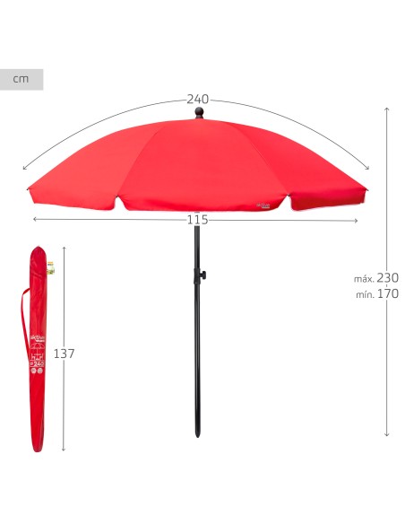Parasol de jardin inclinable 240 cm UV30 rouge
