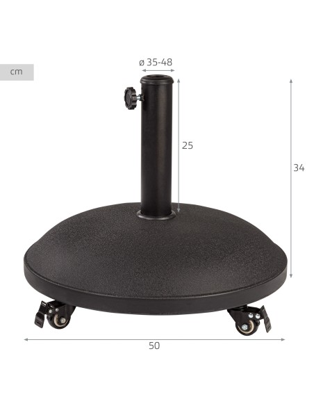 Pied de parasol circulaire en ciment Ø35/48 mm avec roulettes