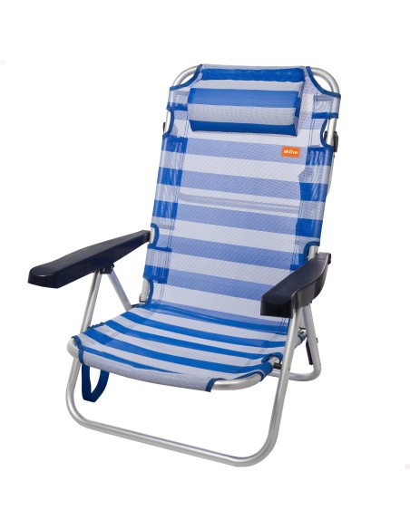 Chaise de plage basse multiposition 48x46x84 cm rayures marinières
