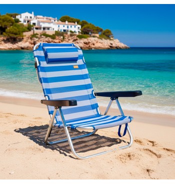 Chaise de plage basse multiposition 48x46x84 cm rayures... 2