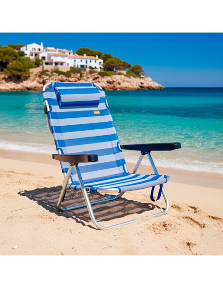 Chaise de plage basse multiposition 48x46x84 cm rayures marinières