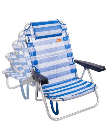 Chaise de plage basse multiposition 48x46x84 cm rayures marinières