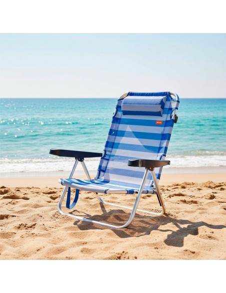 Chaise de plage basse multiposition 48x46x84 cm rayures marinières