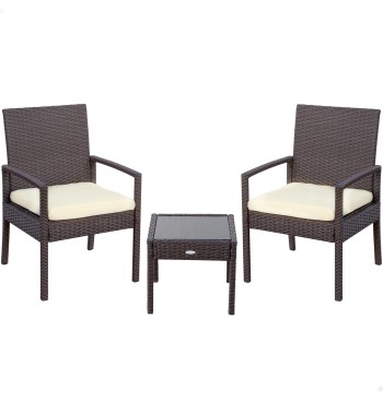 Petit ensemble table de jardin en rotin et 2 chaises
