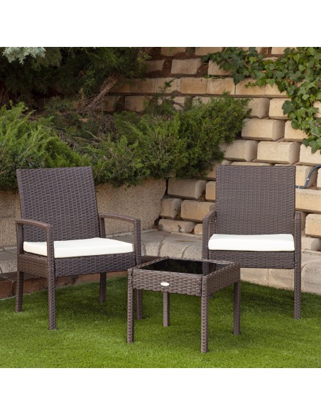 Petit ensemble table de jardin en rotin et 2 chaises