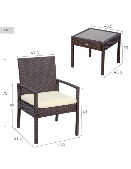 Petit ensemble table de jardin en rotin et 2 chaises