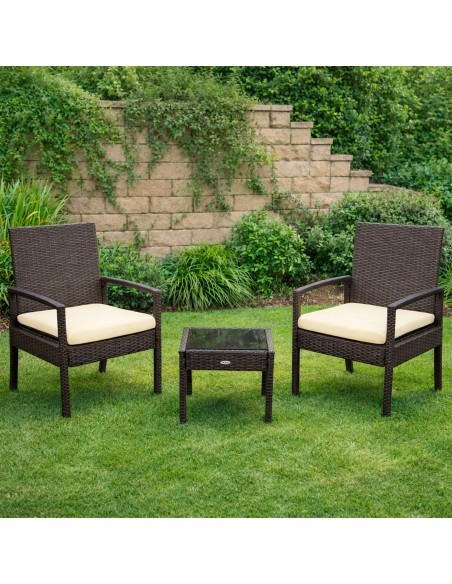 Petit ensemble table de jardin en rotin et 2 chaises