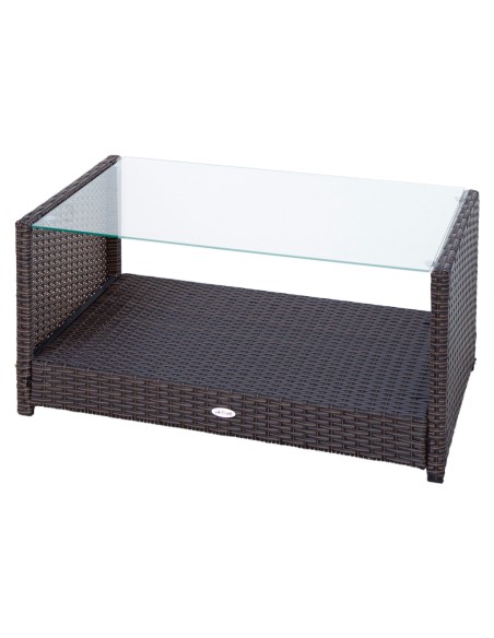 Conjunto mesa baja con balda, 2 sillas y 1 sofá jardín ratán